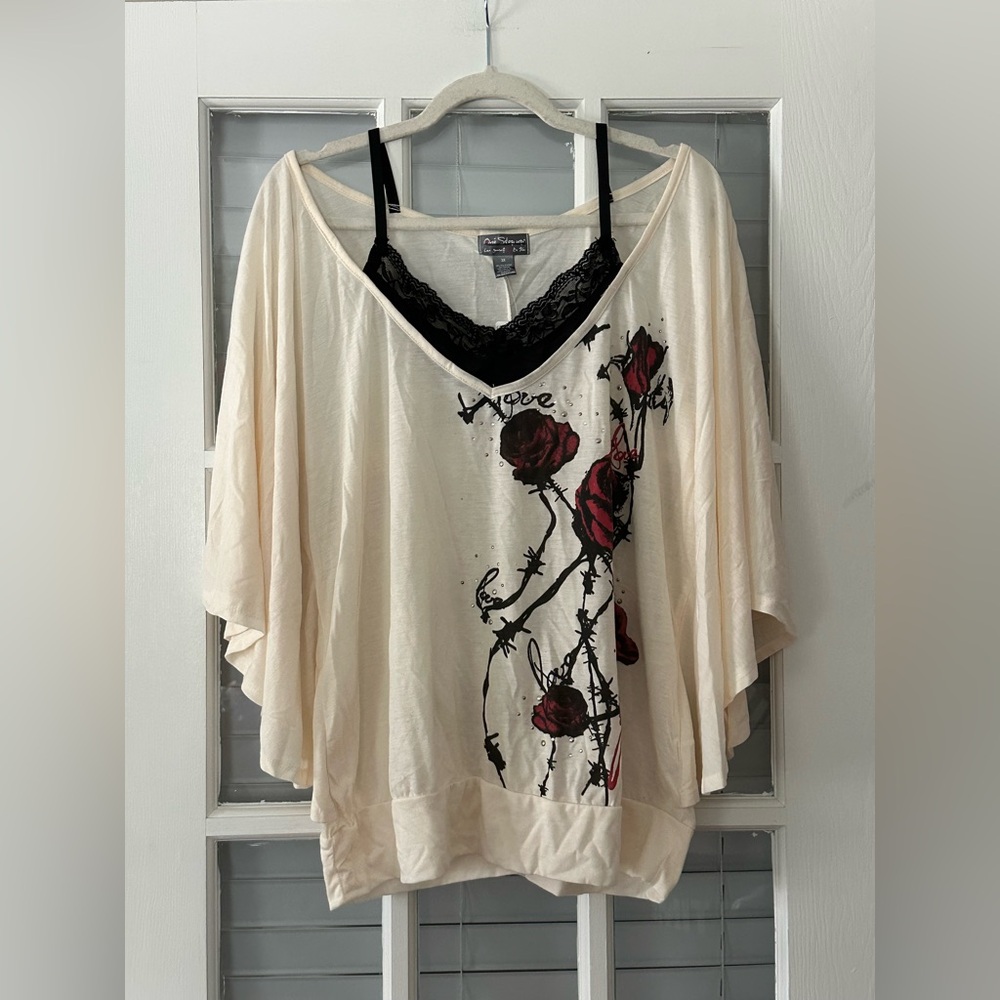 NWT One Step Up Women’s 3X Cold Shoulder Faux Cami Top | SKU 0400